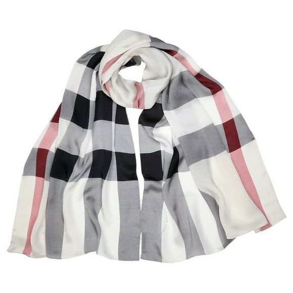 New Burberry Lightweight Check Print Ivory Silk Scarf Wrap - Picture 1 of 6